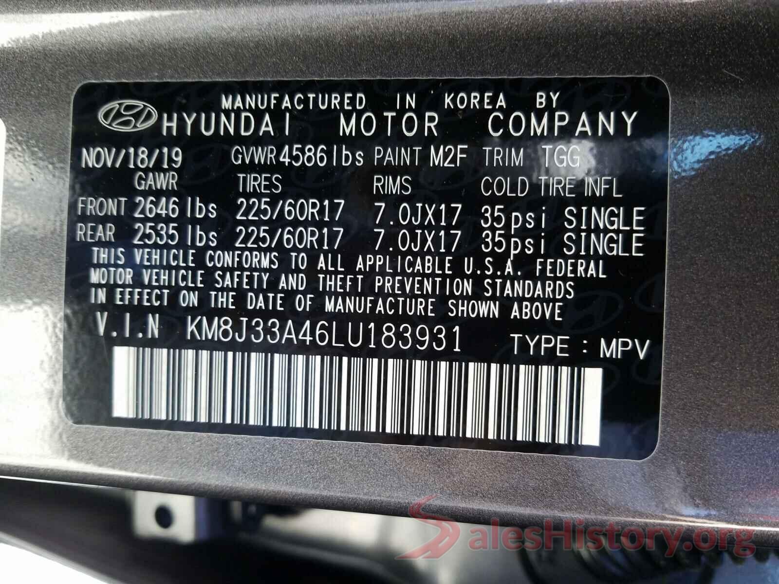 KM8J33A46LU183931 2020 HYUNDAI TUCSON