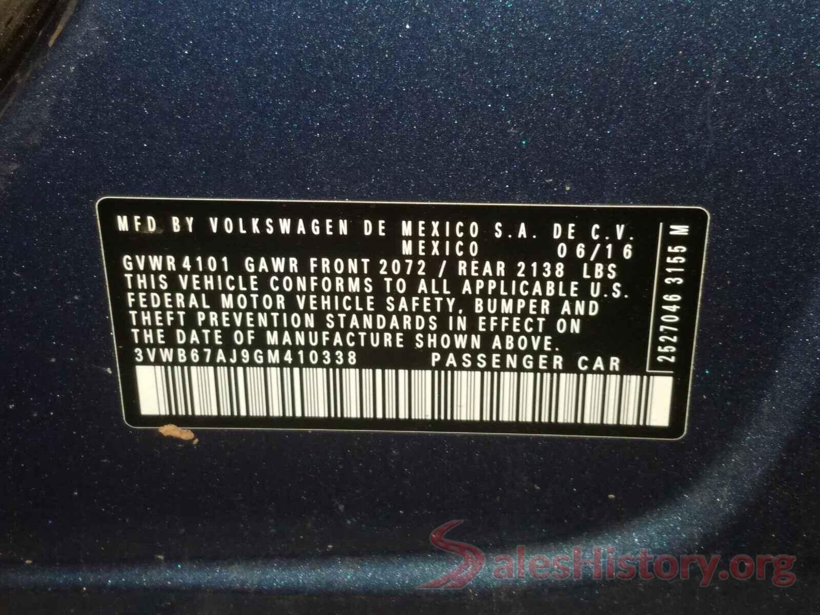 3VWB67AJ9GM410338 2016 VOLKSWAGEN JETTA