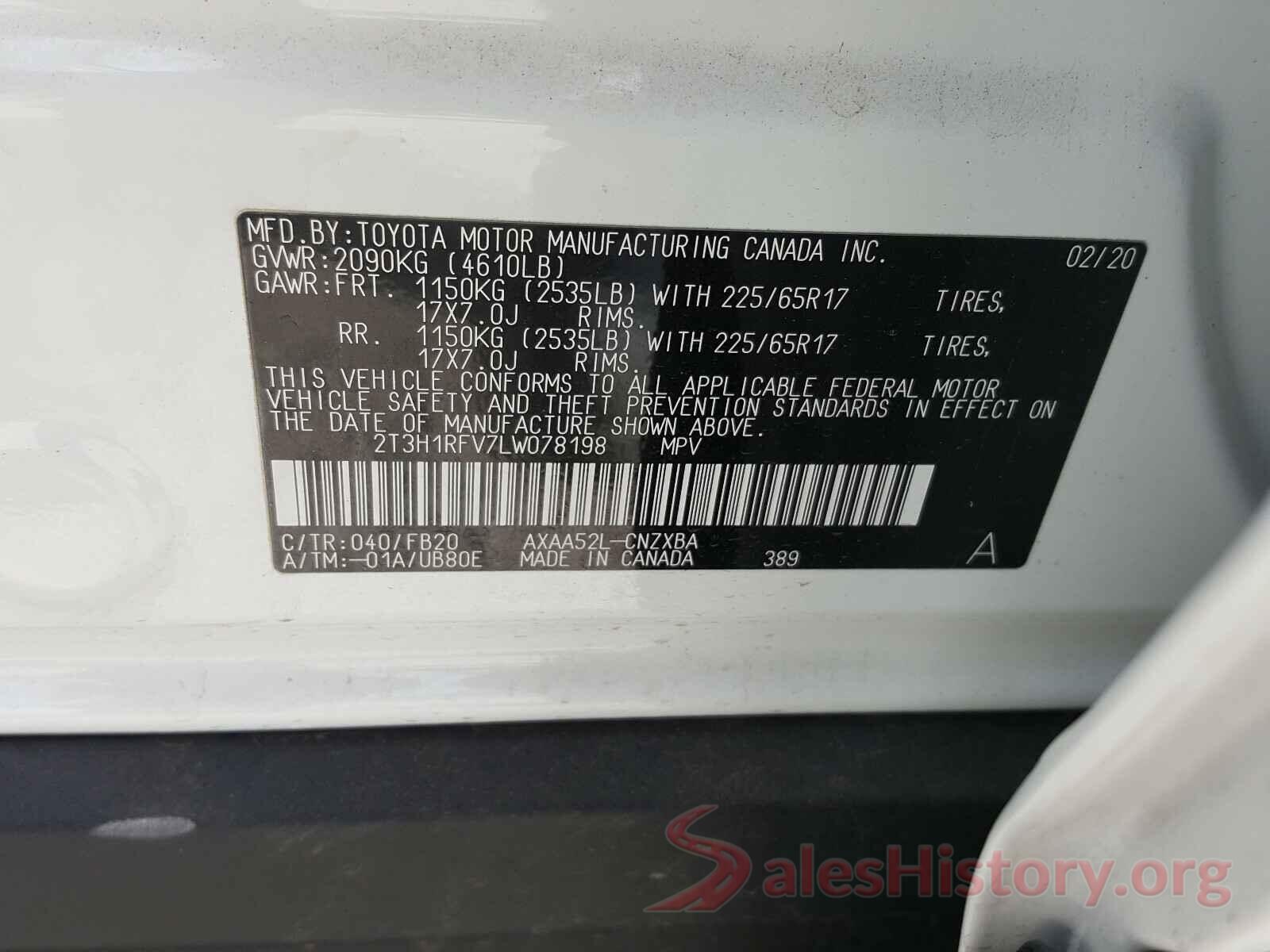 2T3H1RFV7LW078198 2020 TOYOTA RAV4