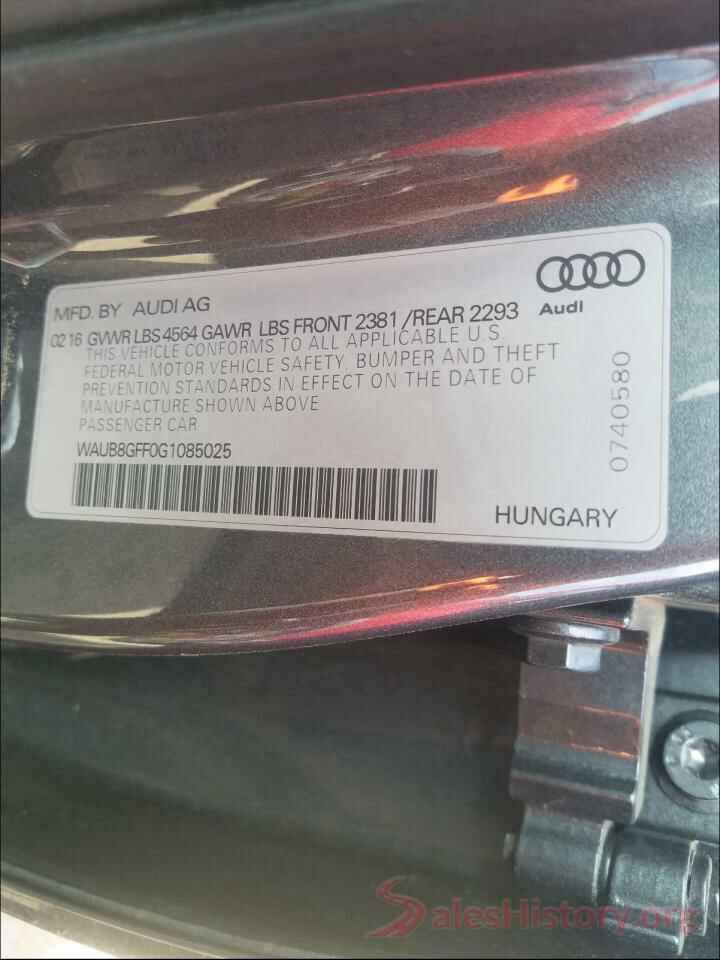 WAUB8GFF0G1085025 2016 AUDI A3