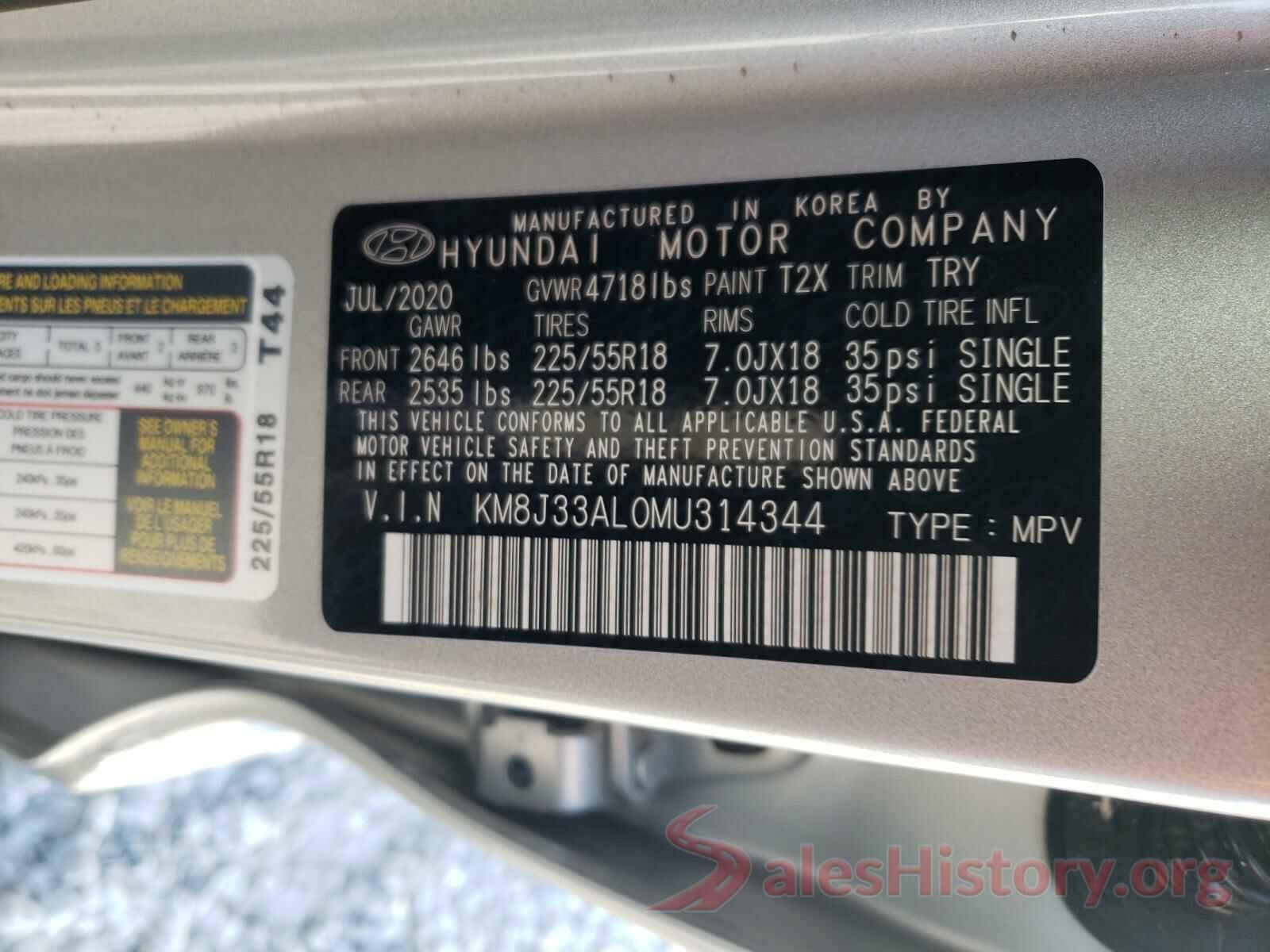 KM8J33AL0MU314344 2021 HYUNDAI TUCSON