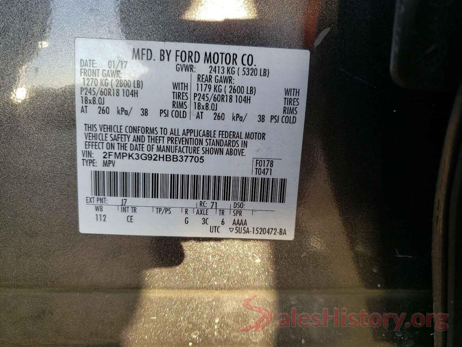 2FMPK3G92HBB37705 2017 FORD EDGE