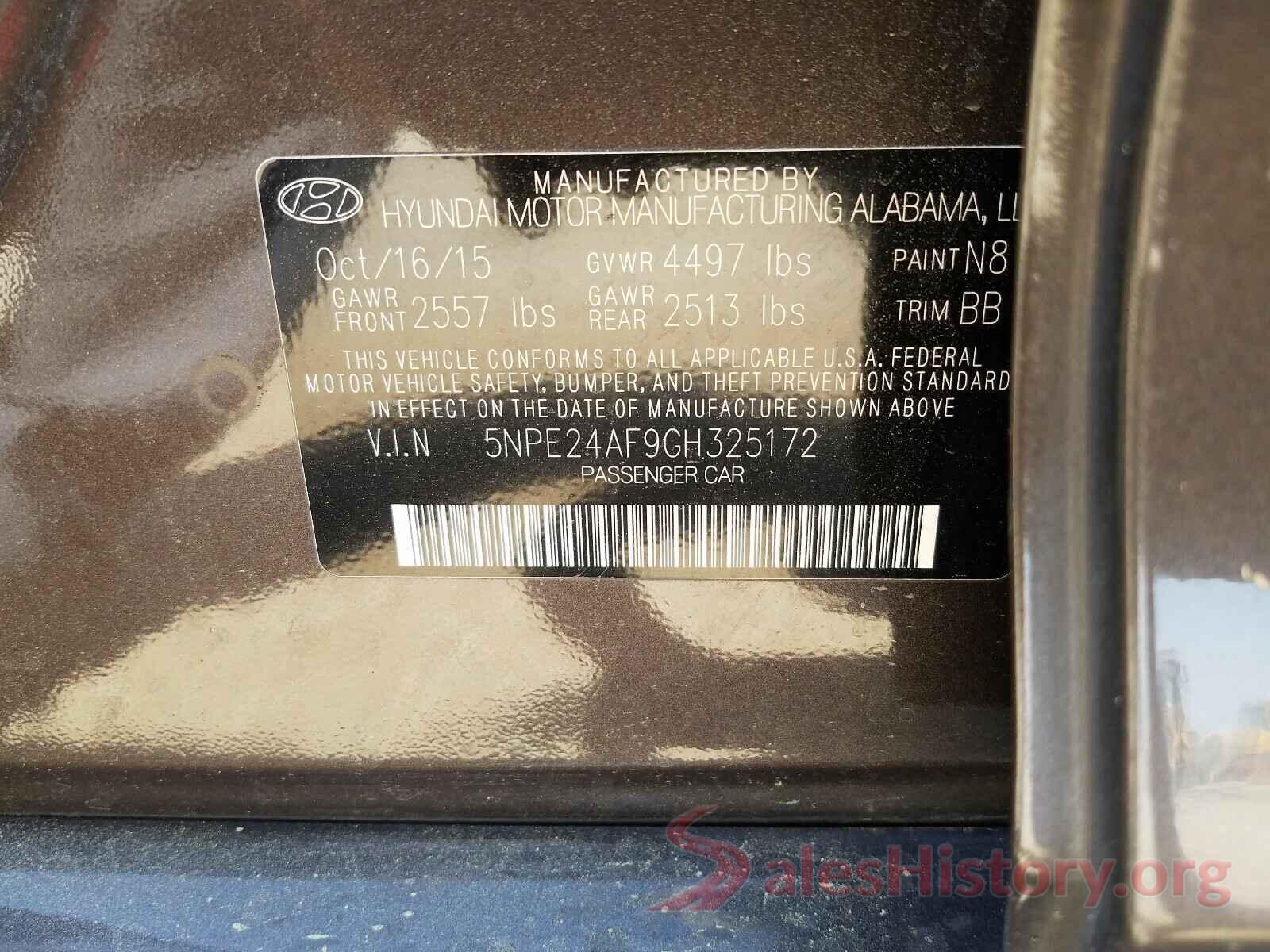 5NPE24AF9GH325172 2016 HYUNDAI SONATA