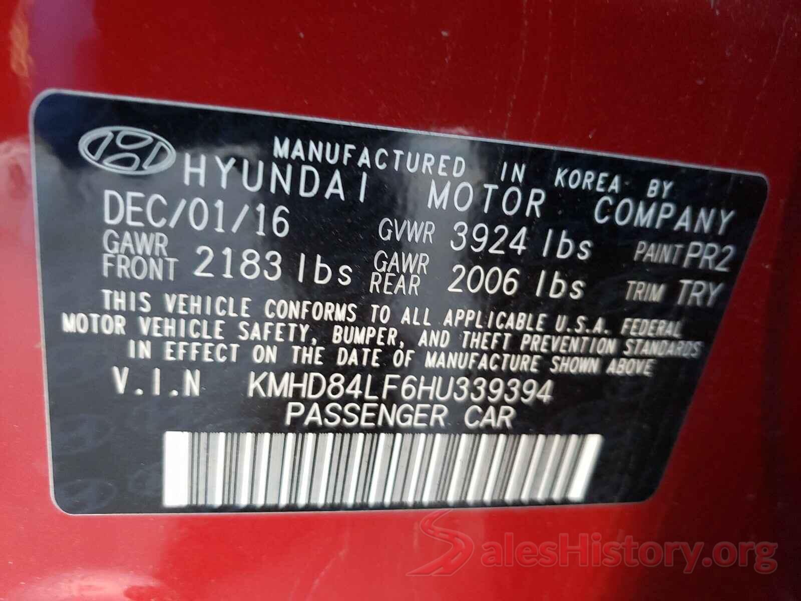 KMHD84LF6HU339394 2017 HYUNDAI ELANTRA