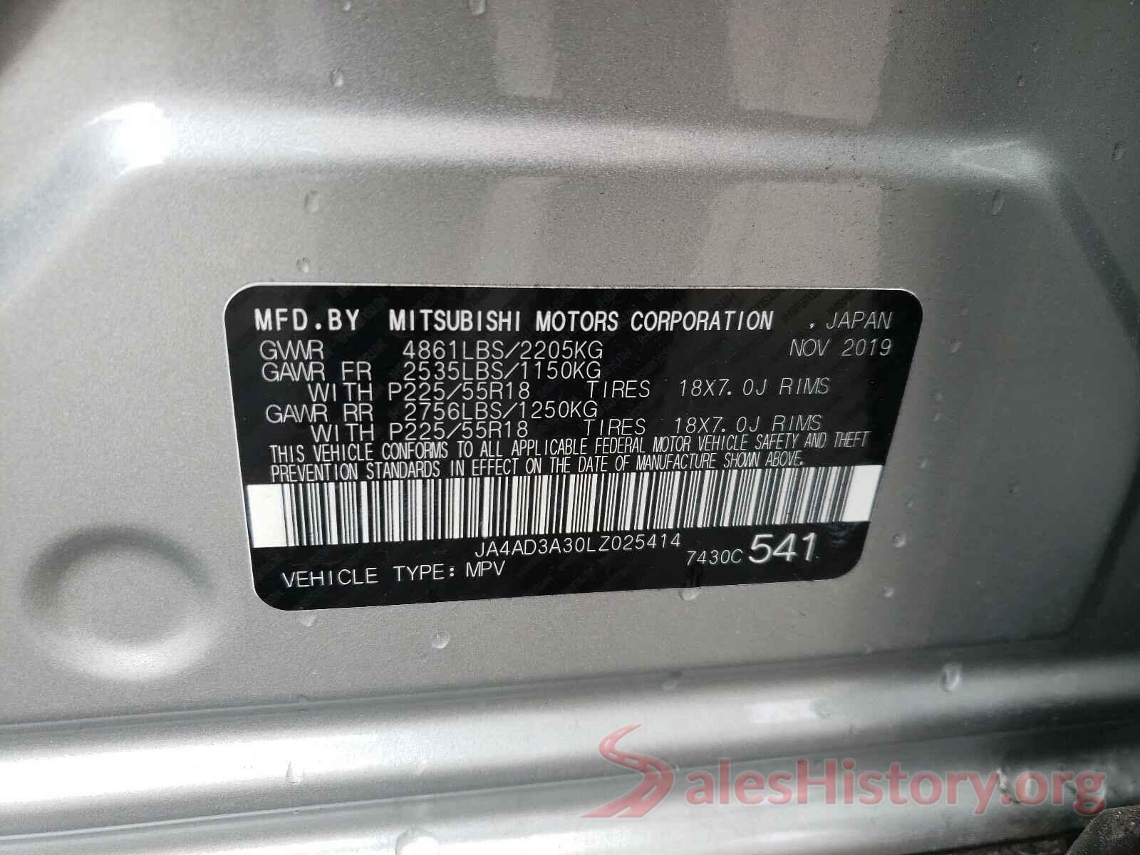 JA4AD3A30LZ025414 2020 MITSUBISHI OUTLANDER