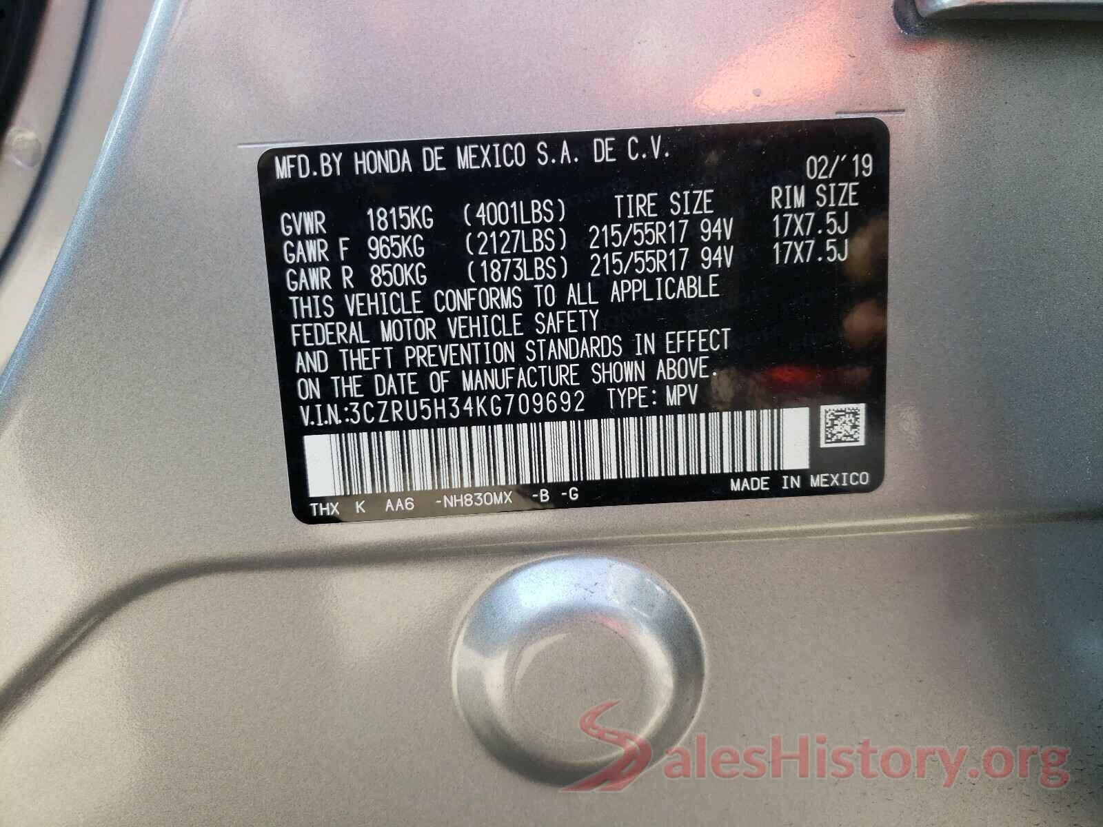 3CZRU5H34KG709692 2019 HONDA HR-V