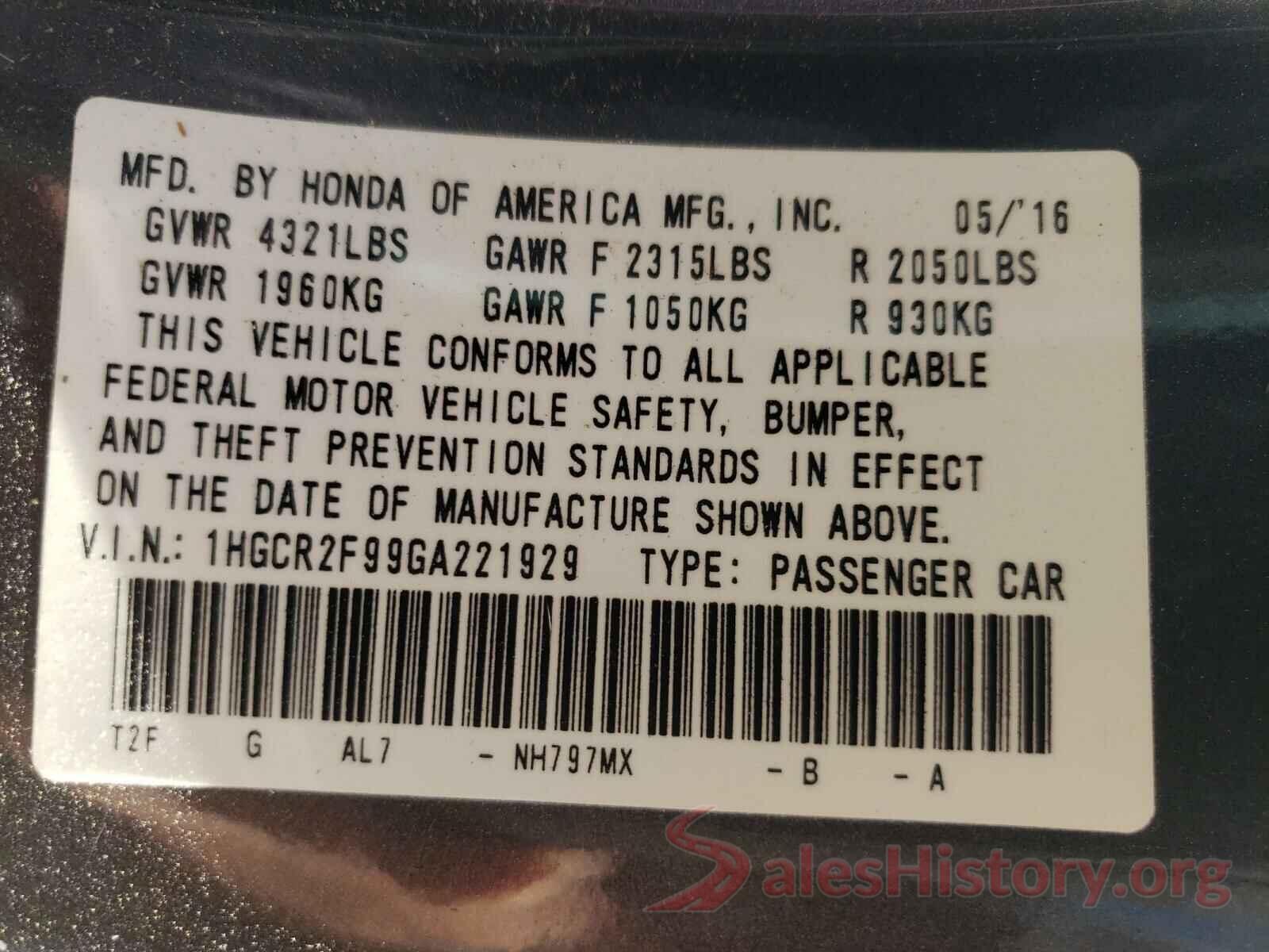 1HGCR2F99GA221929 2016 HONDA ACCORD