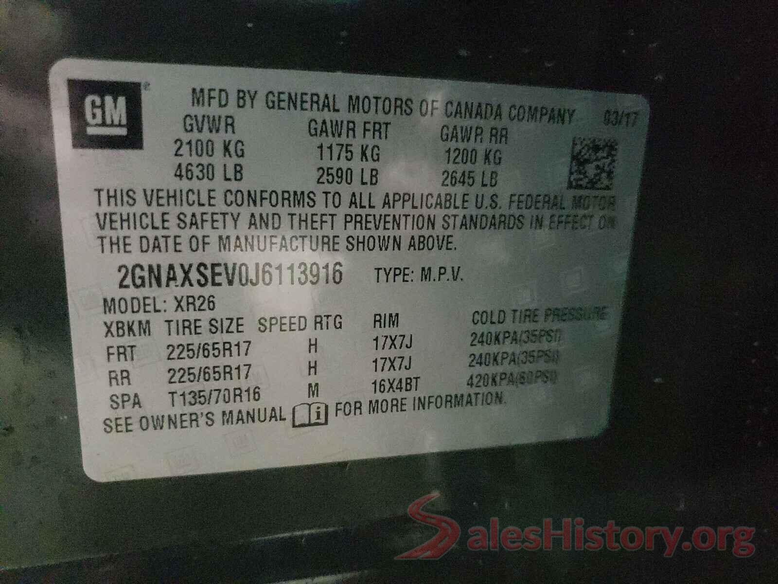 2GNAXSEV0J6113916 2018 CHEVROLET EQUINOX