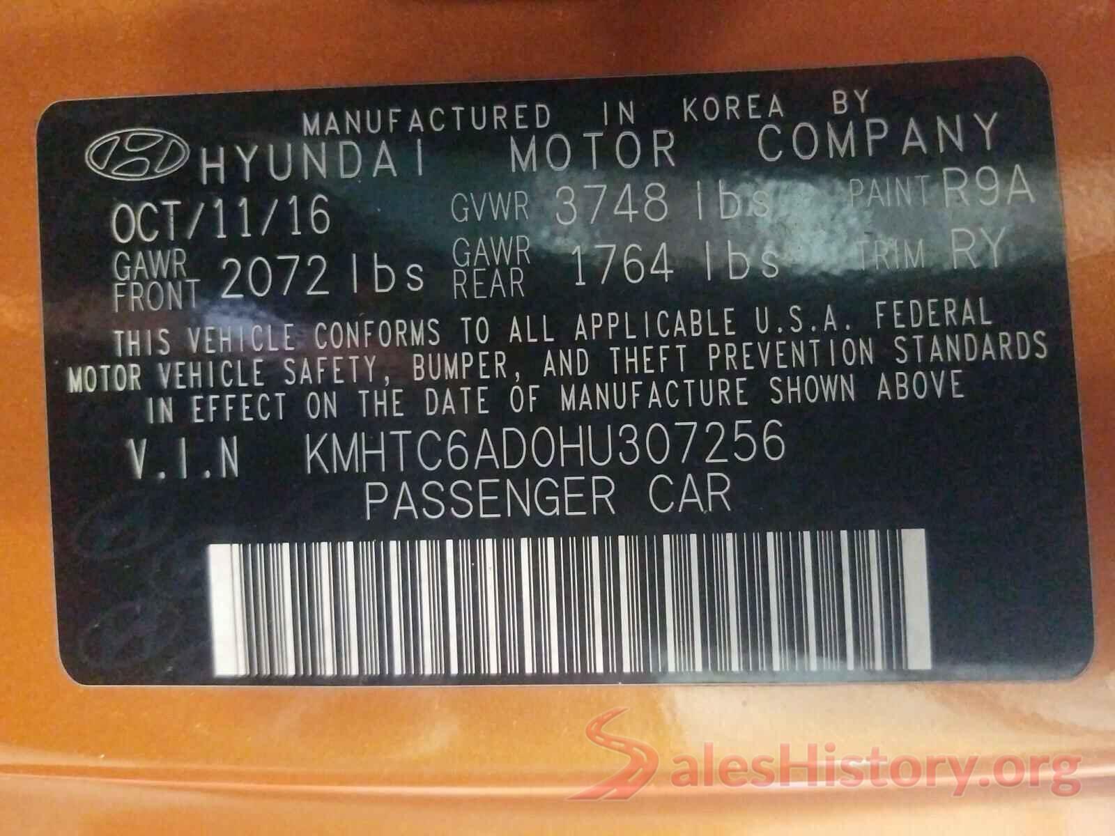 KMHTC6AD0HU307256 2017 HYUNDAI VELOSTER