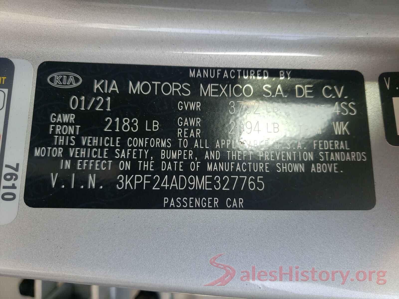 3KPF24AD9ME327765 2021 KIA FORTE