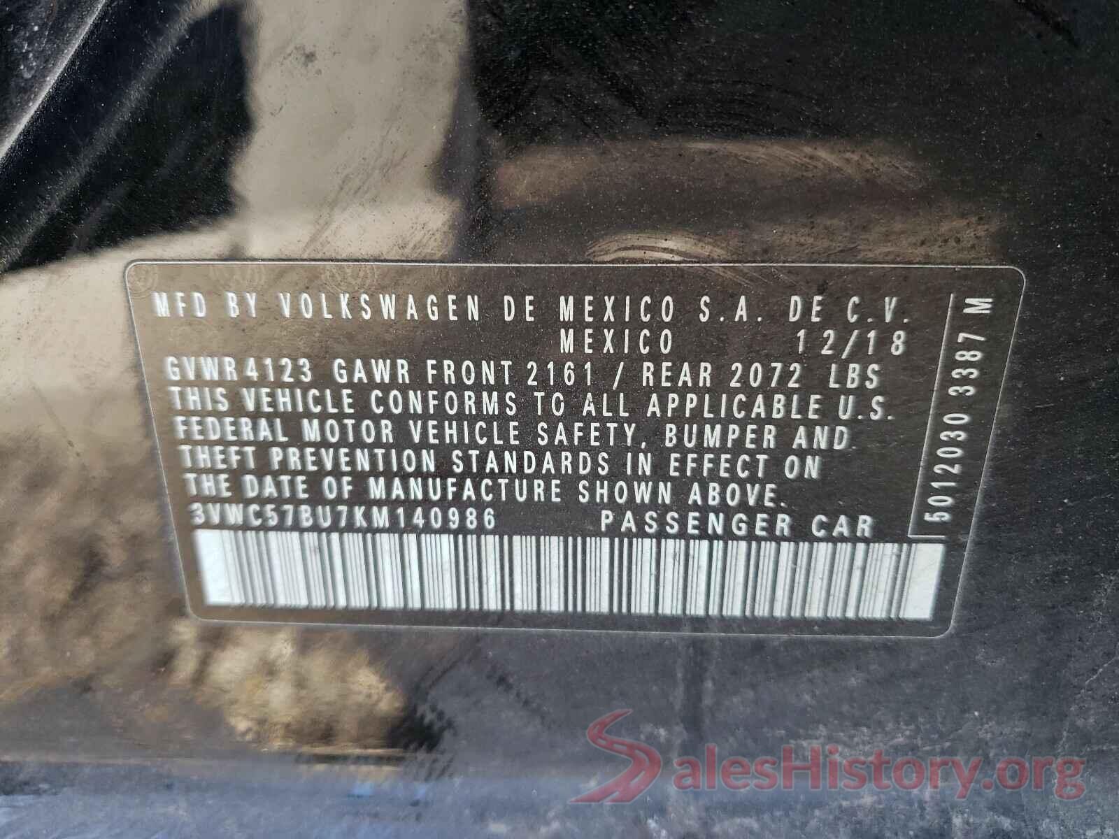 3VWC57BU7KM140986 2019 VOLKSWAGEN JETTA