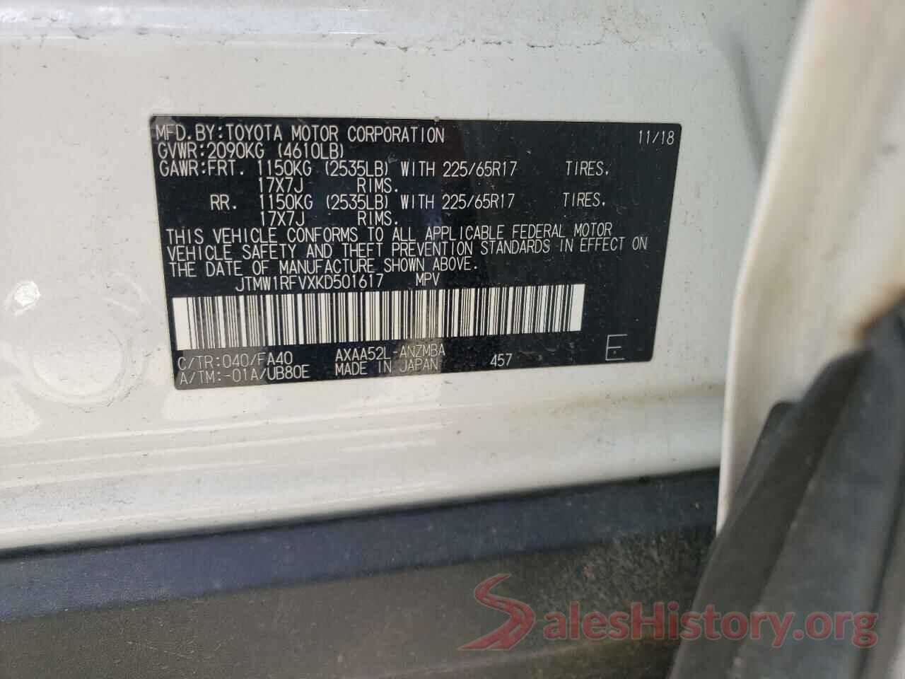 JTMW1RFVXKD501617 2019 TOYOTA RAV4