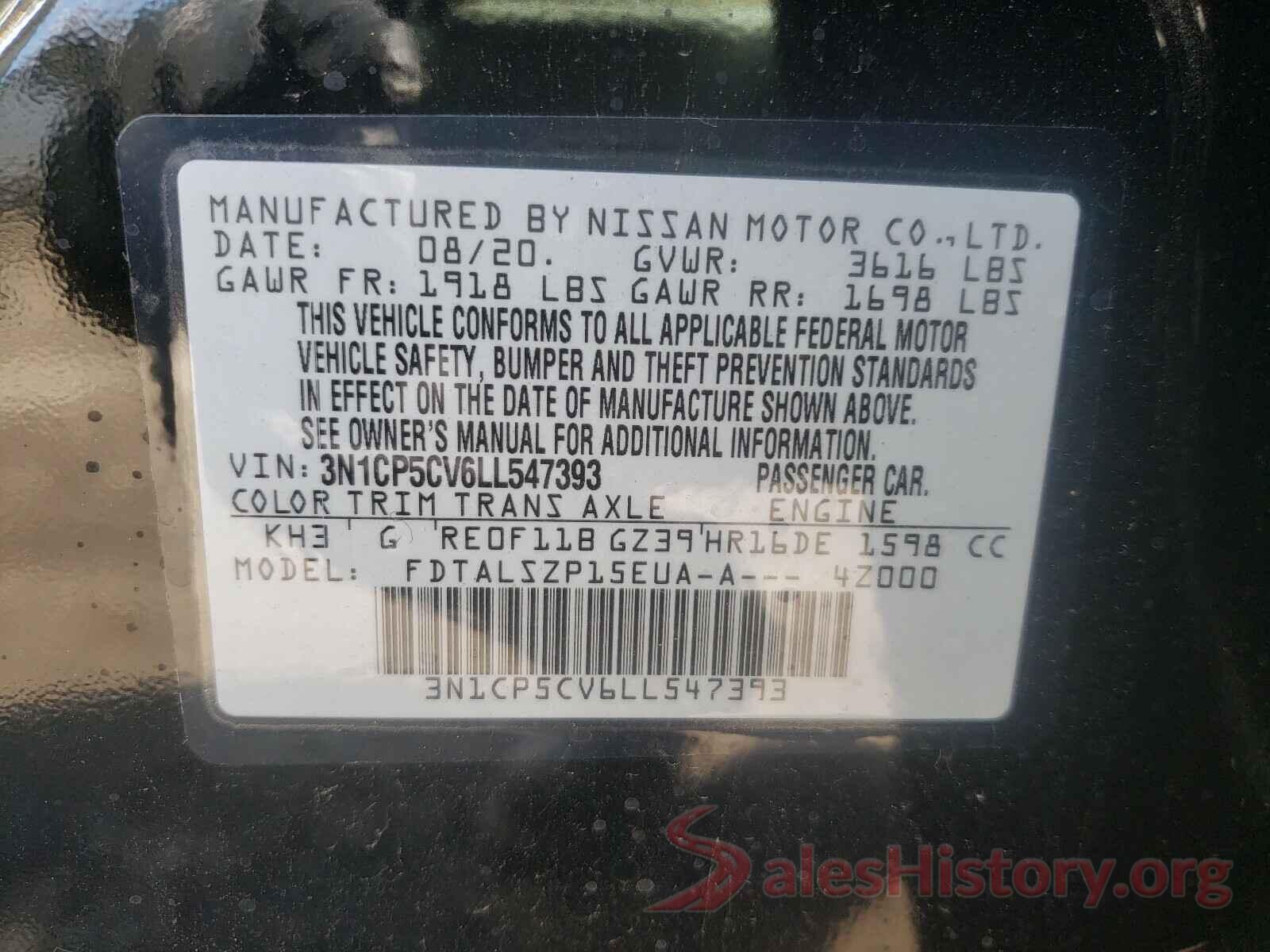 3N1CP5CV6LL547393 2020 NISSAN KICKS