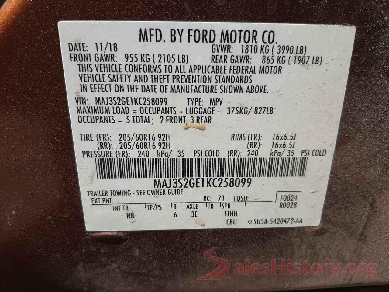 MAJ3S2GE1KC258099 2019 FORD ALL OTHER