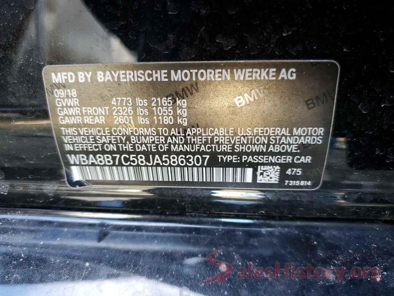 WBA8B7C58JA586307 2018 BMW 3 SERIES