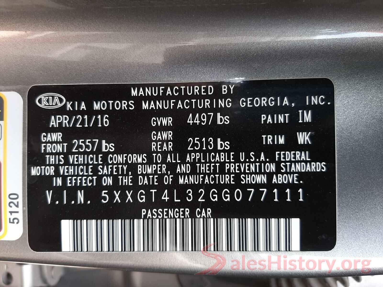 5XXGT4L32GG077111 2016 KIA OPTIMA