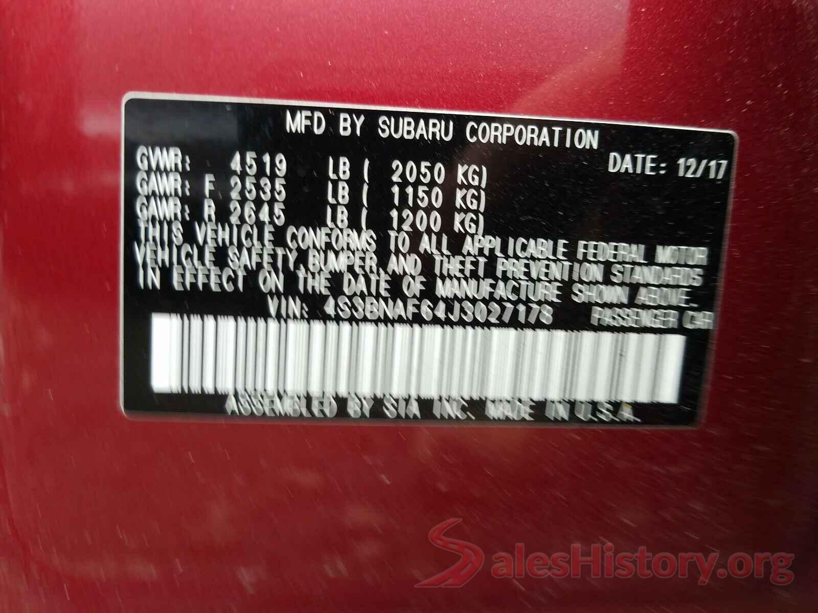 4S3BNAF64J3027178 2018 SUBARU LEGACY