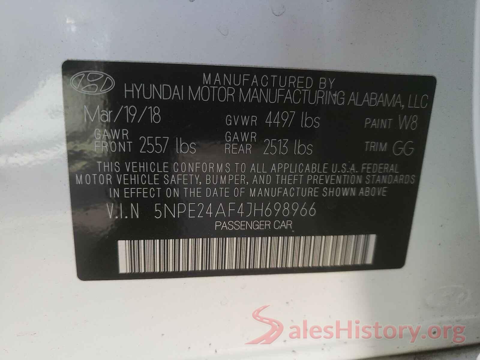 5NPE24AF4JH698966 2018 HYUNDAI SONATA