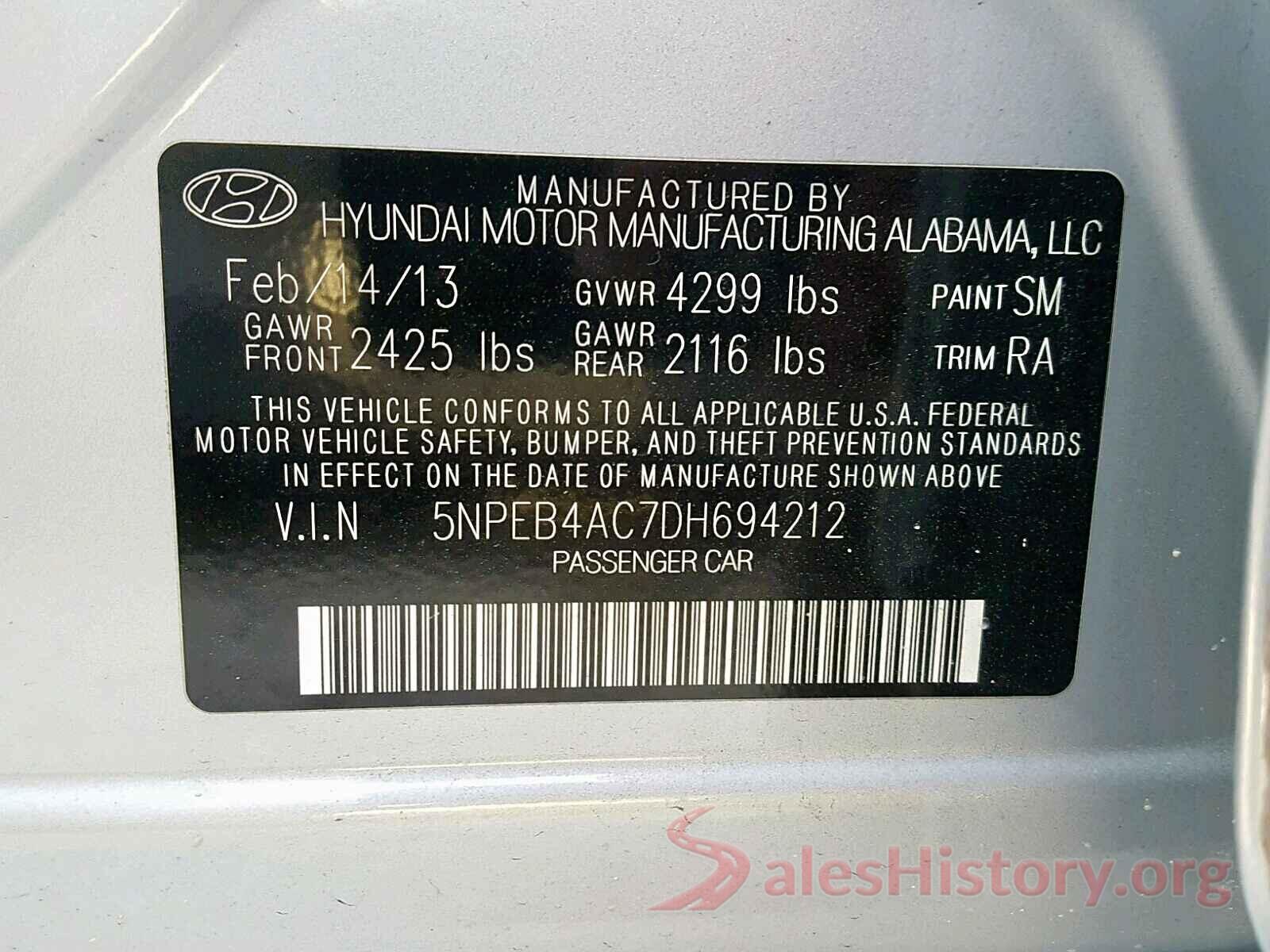 5NPEB4AC7DH694212 2013 HYUNDAI SONATA