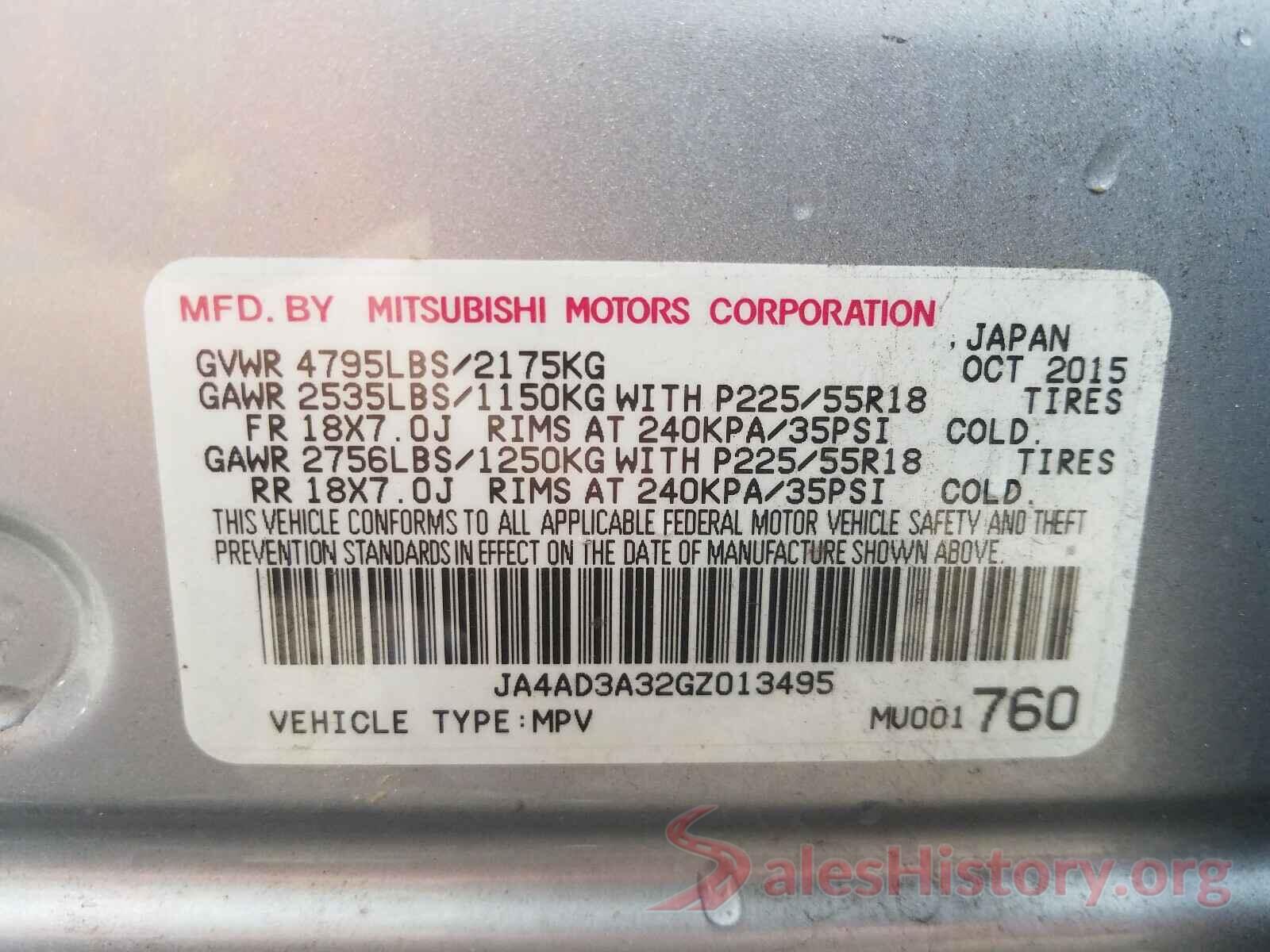 JA4AD3A32GZ013495 2016 MITSUBISHI OUTLANDER