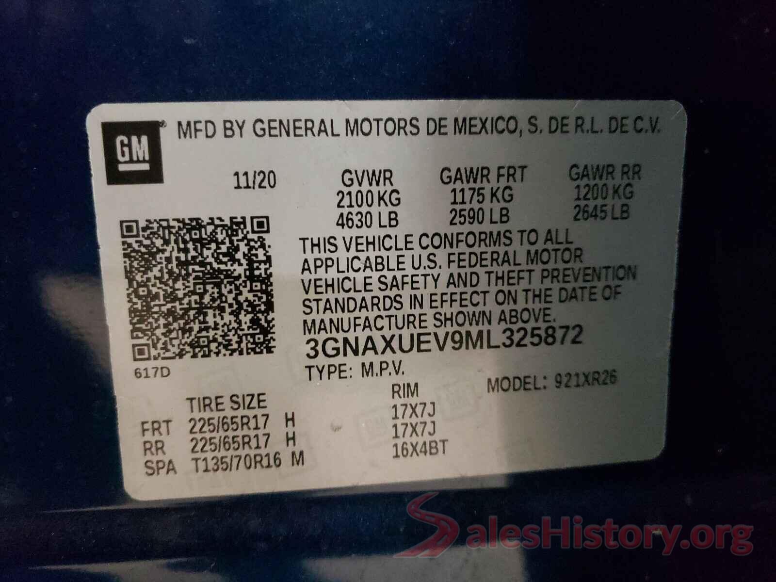 3GNAXUEV9ML325872 2021 CHEVROLET EQUINOX