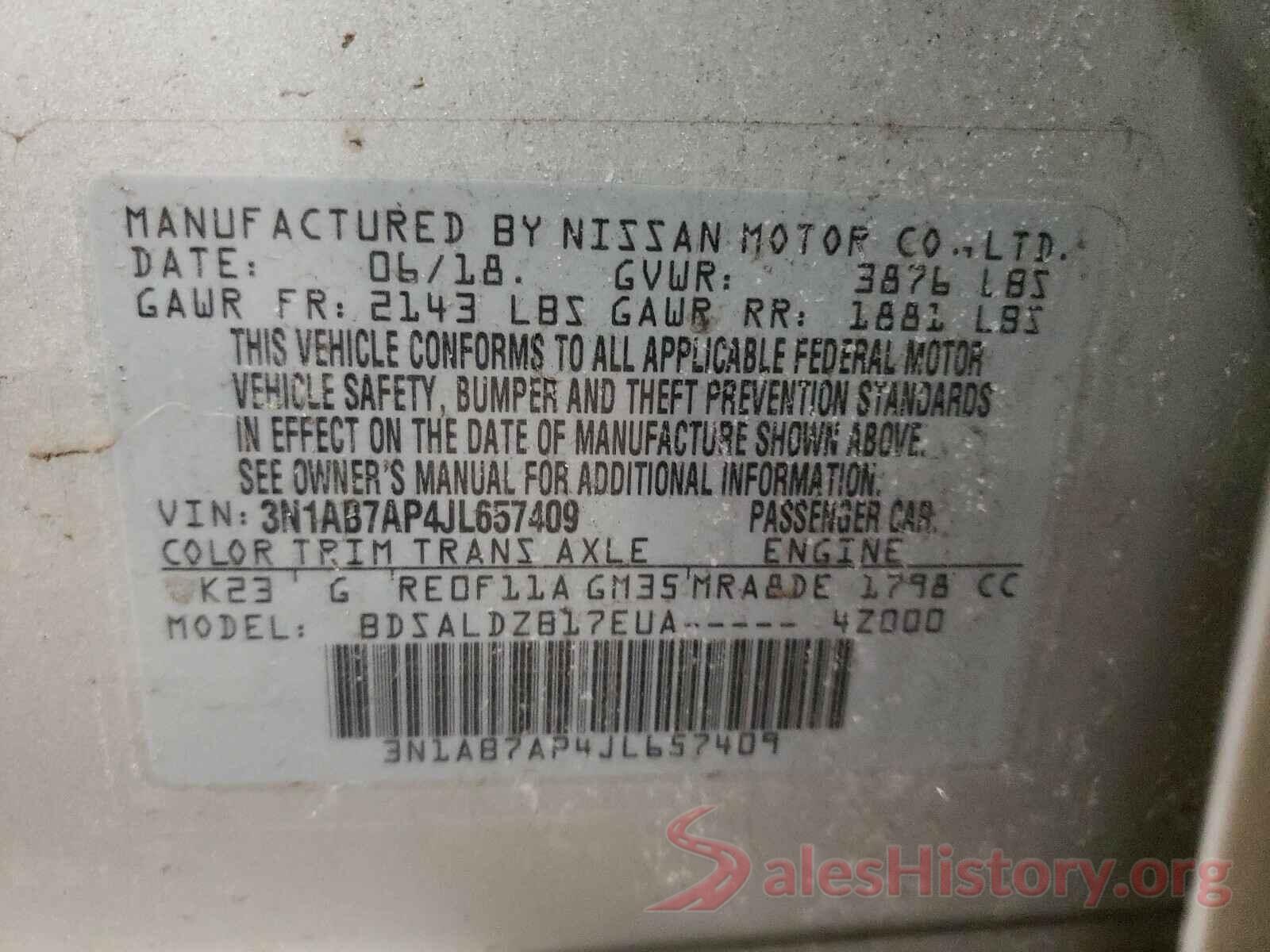 3N1AB7AP4JL657409 2018 NISSAN SENTRA