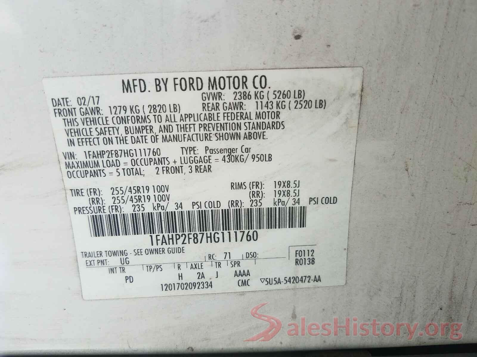 1FAHP2F87HG111760 2017 FORD TAURUS