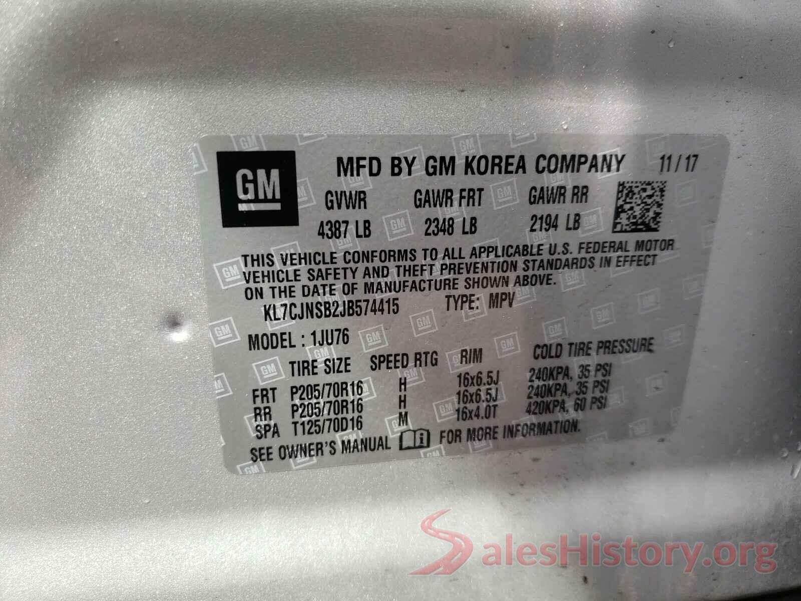 KL7CJNSB2JB574415 2018 CHEVROLET TRAX