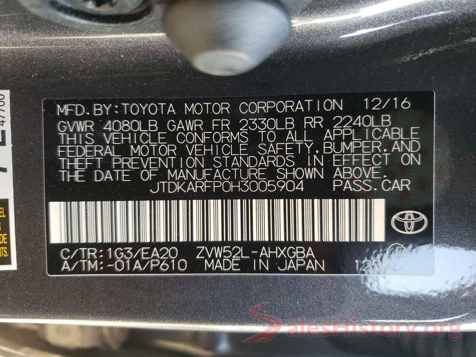 JTDKARFP0H3005904 2017 TOYOTA PRIUS