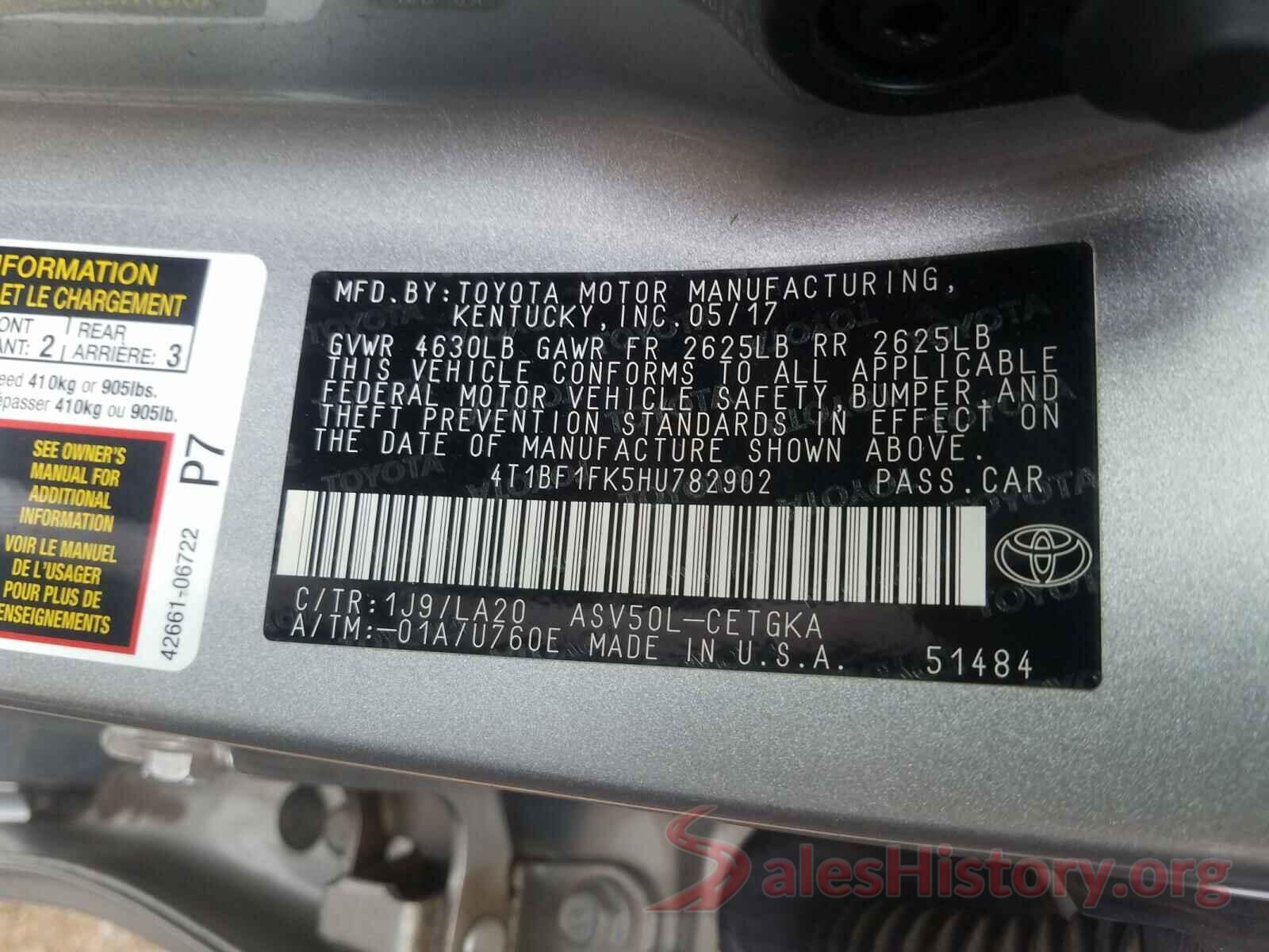 4T1BF1FK5HU782902 2017 TOYOTA CAMRY