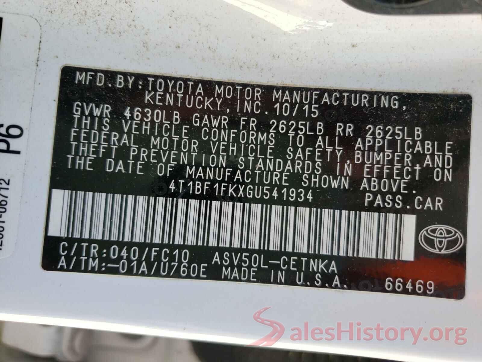 4T1BF1FKXGU541934 2016 TOYOTA CAMRY