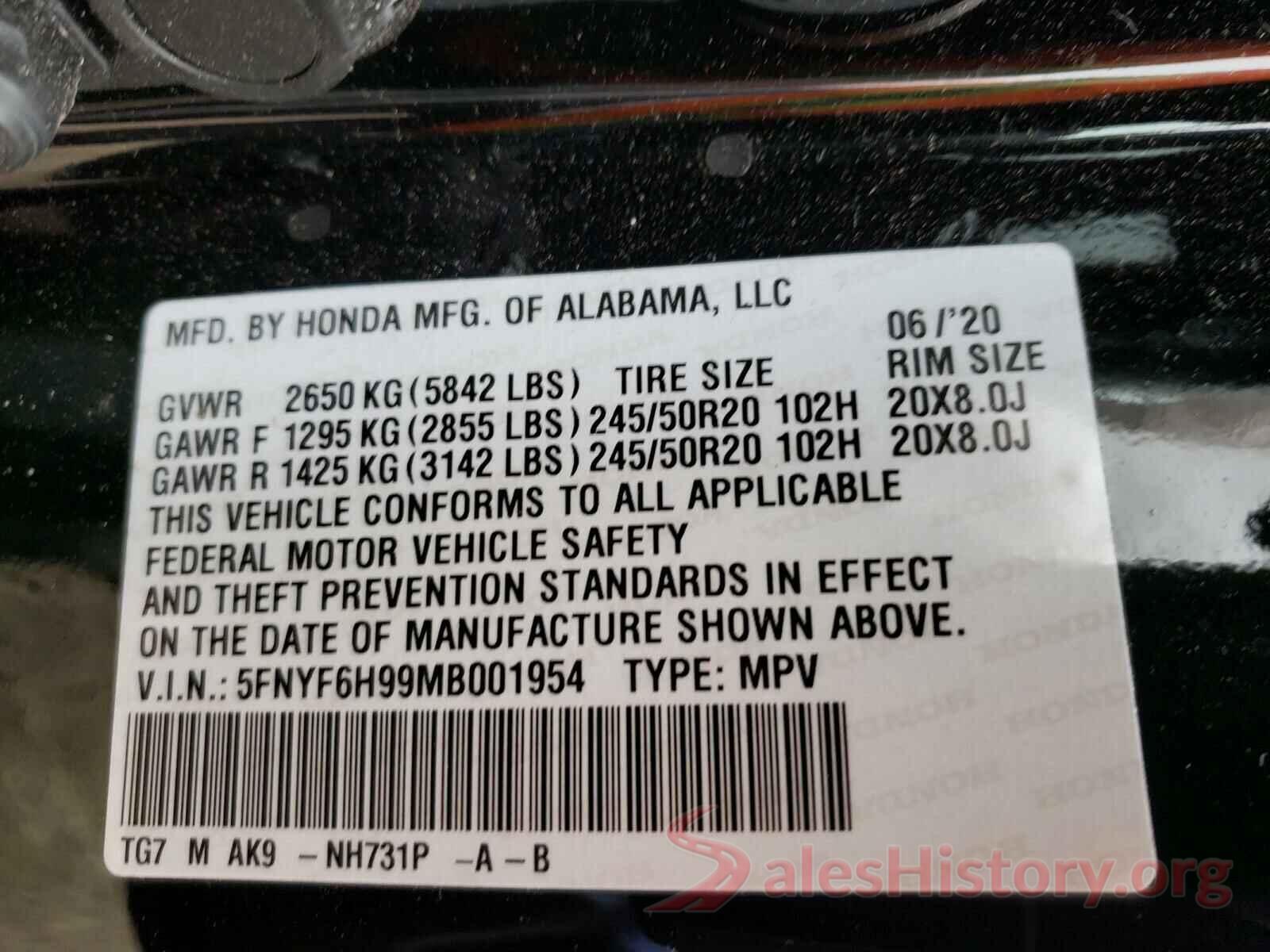 5FNYF6H99MB001954 2021 HONDA PILOT