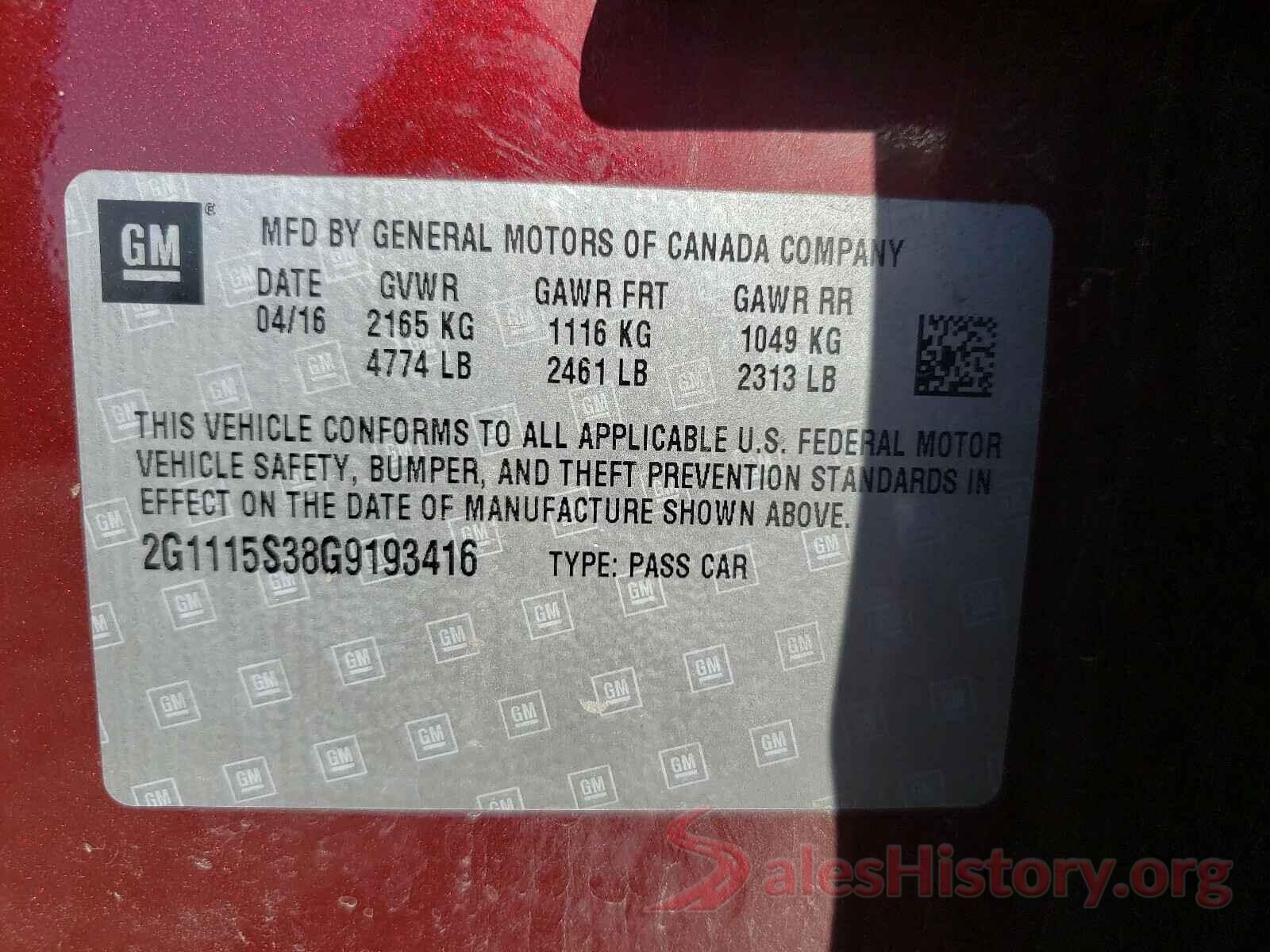 2G1115S38G9193416 2016 CHEVROLET IMPALA