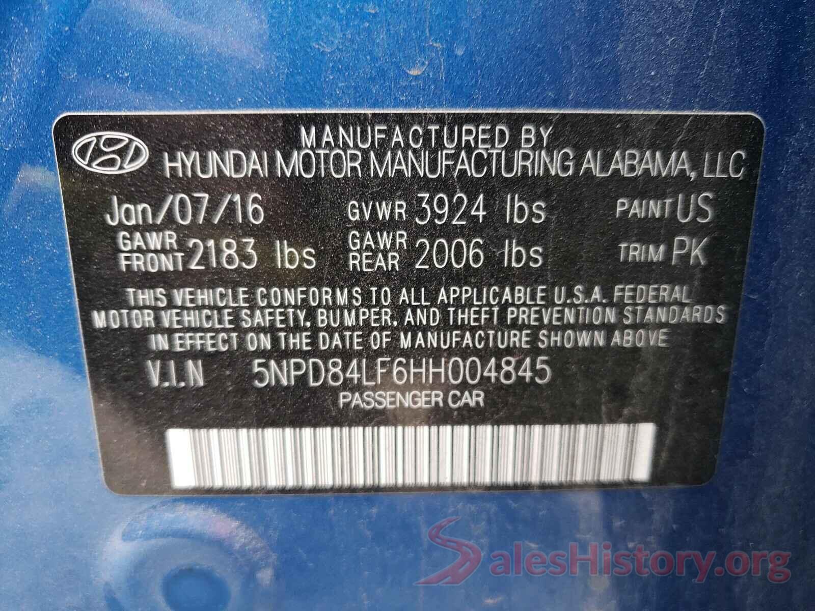 5NPD84LF6HH004845 2017 HYUNDAI ELANTRA