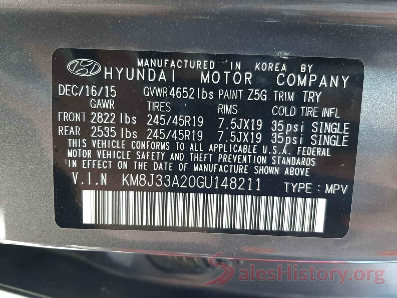 KM8J33A20GU148211 2016 HYUNDAI TUCSON