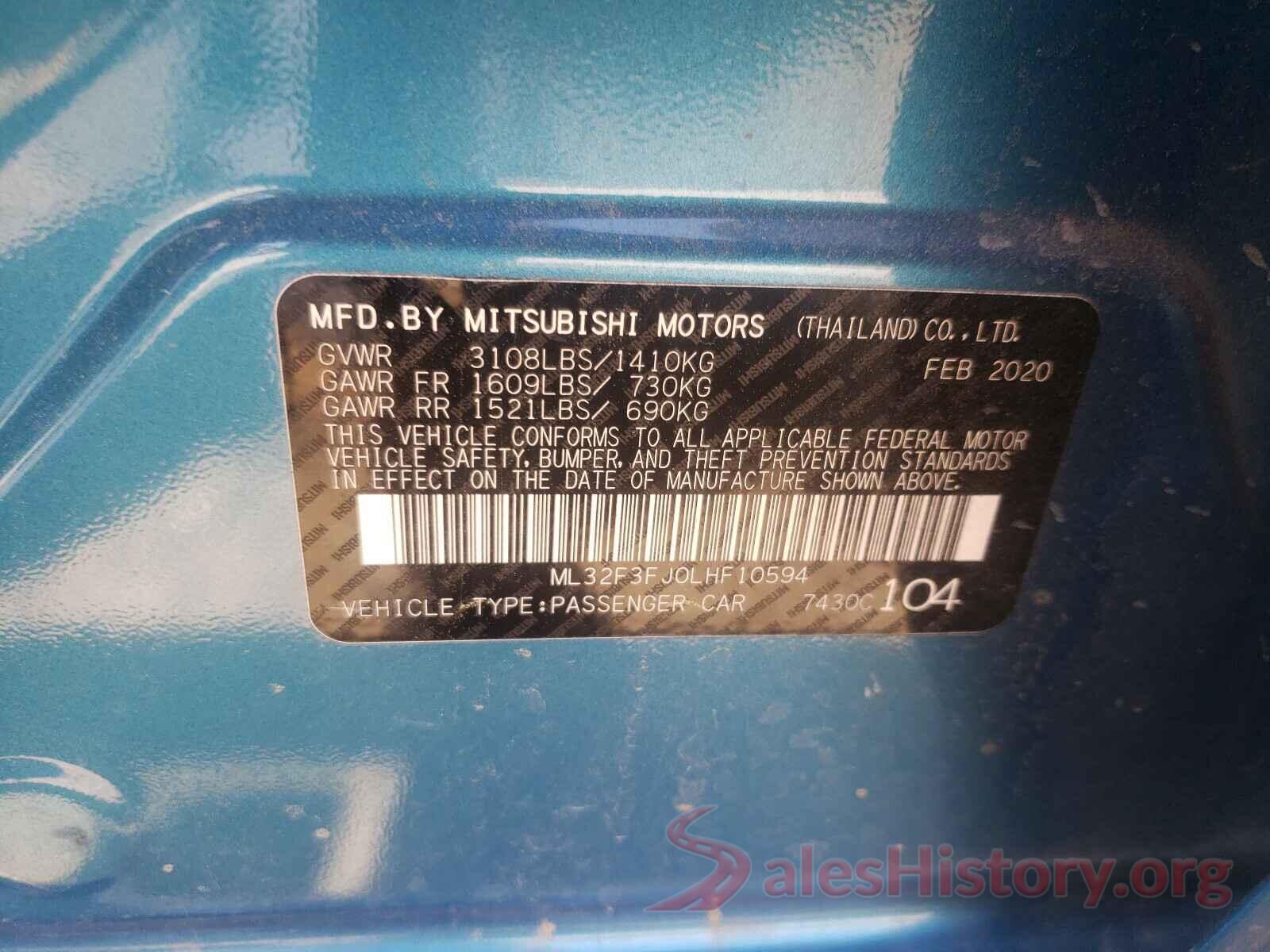 ML32F3FJ0LHF10594 2020 MITSUBISHI MIRAGE