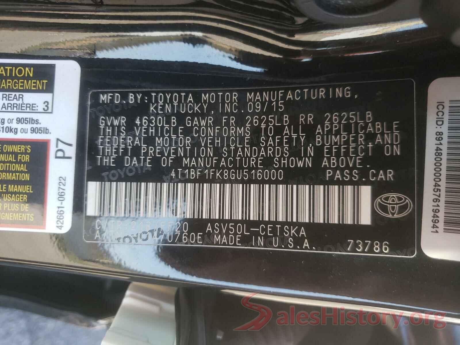 4T1BF1FK8GU516000 2016 TOYOTA CAMRY