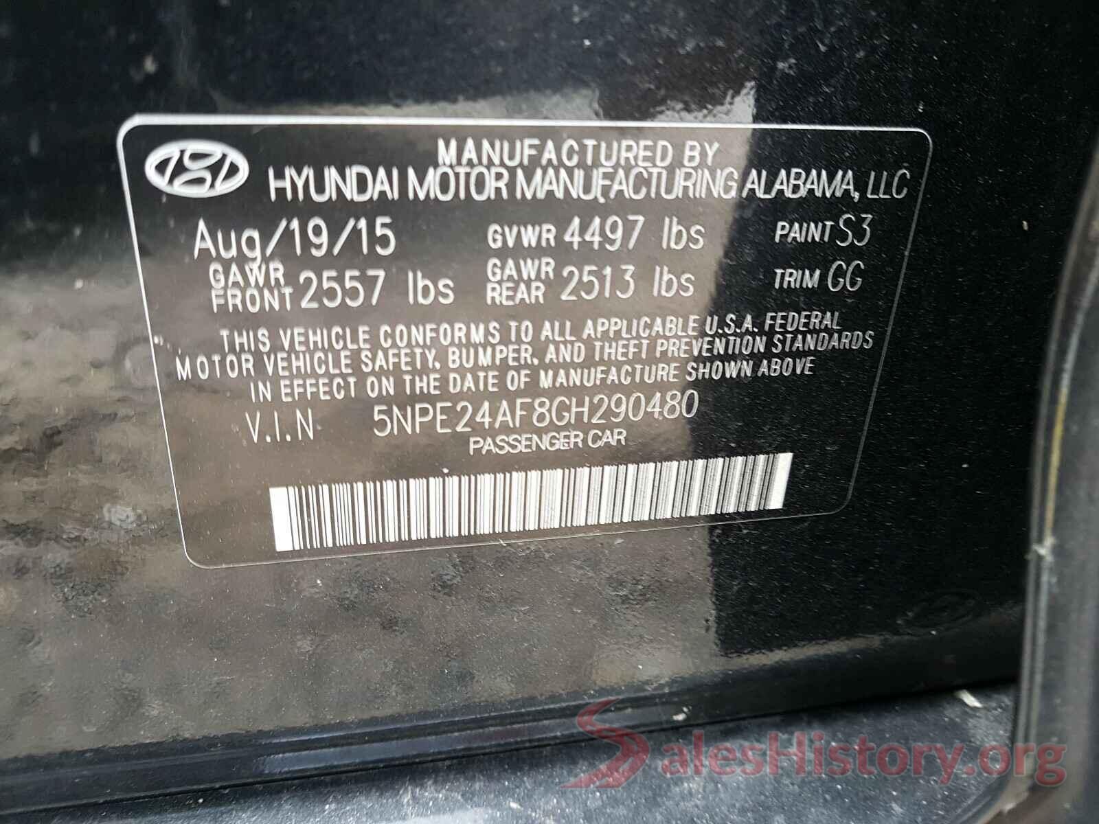 5NPE24AF8GH290480 2016 HYUNDAI SONATA