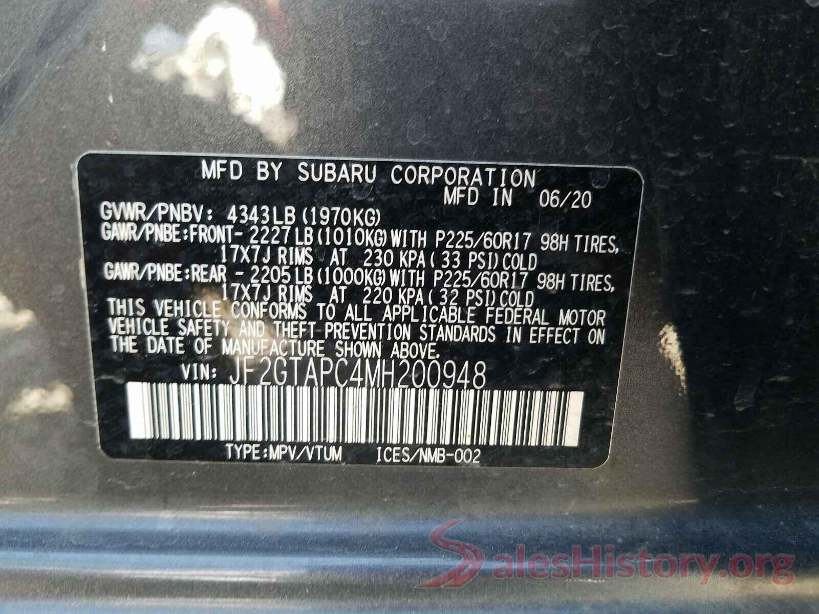 JF2GTAPC4MH200948 2021 SUBARU CROSSTREK