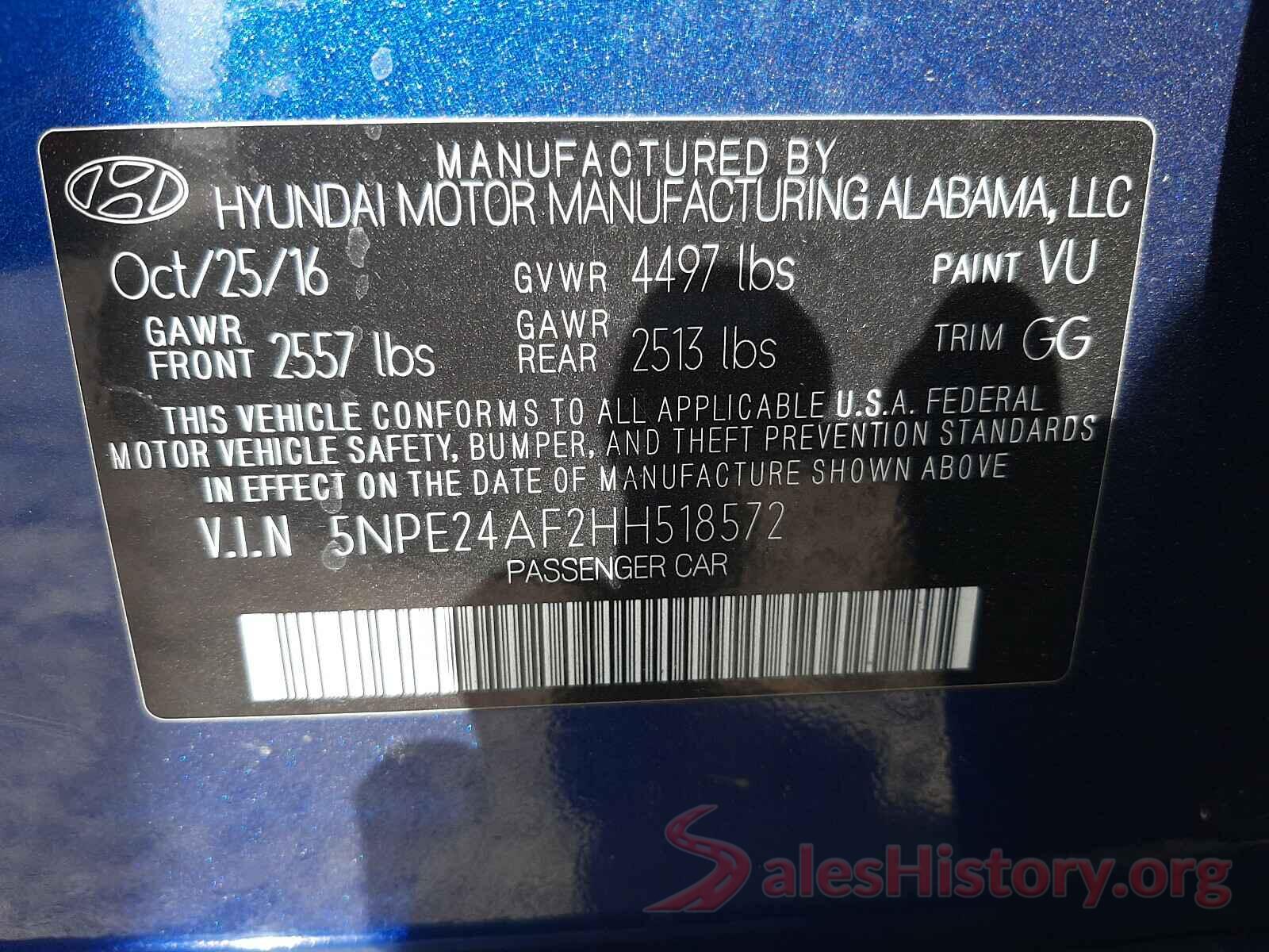 5NPE24AF2HH518572 2017 HYUNDAI SONATA