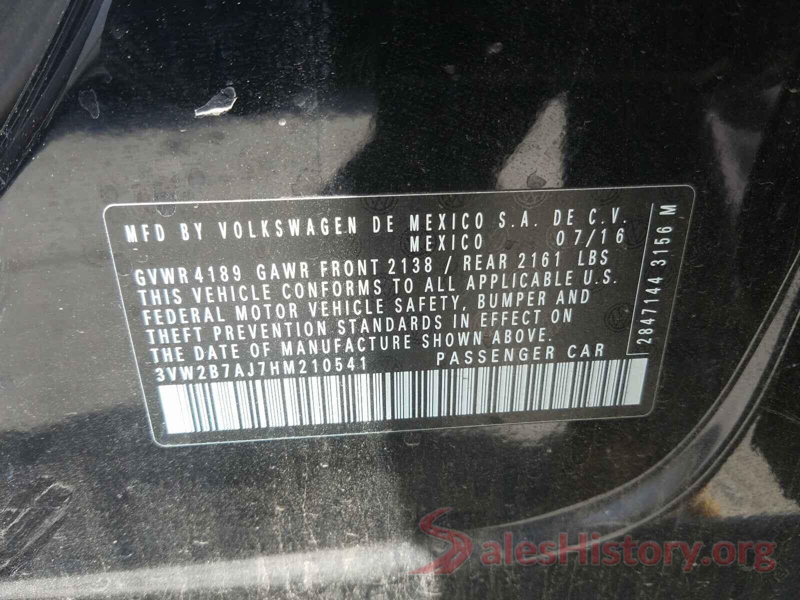 3VW2B7AJ7HM210541 2017 VOLKSWAGEN JETTA