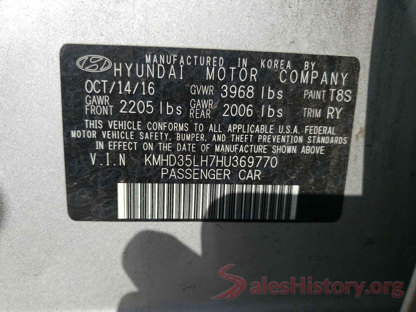 KMHD35LH7HU369770 2017 HYUNDAI ELANTRA