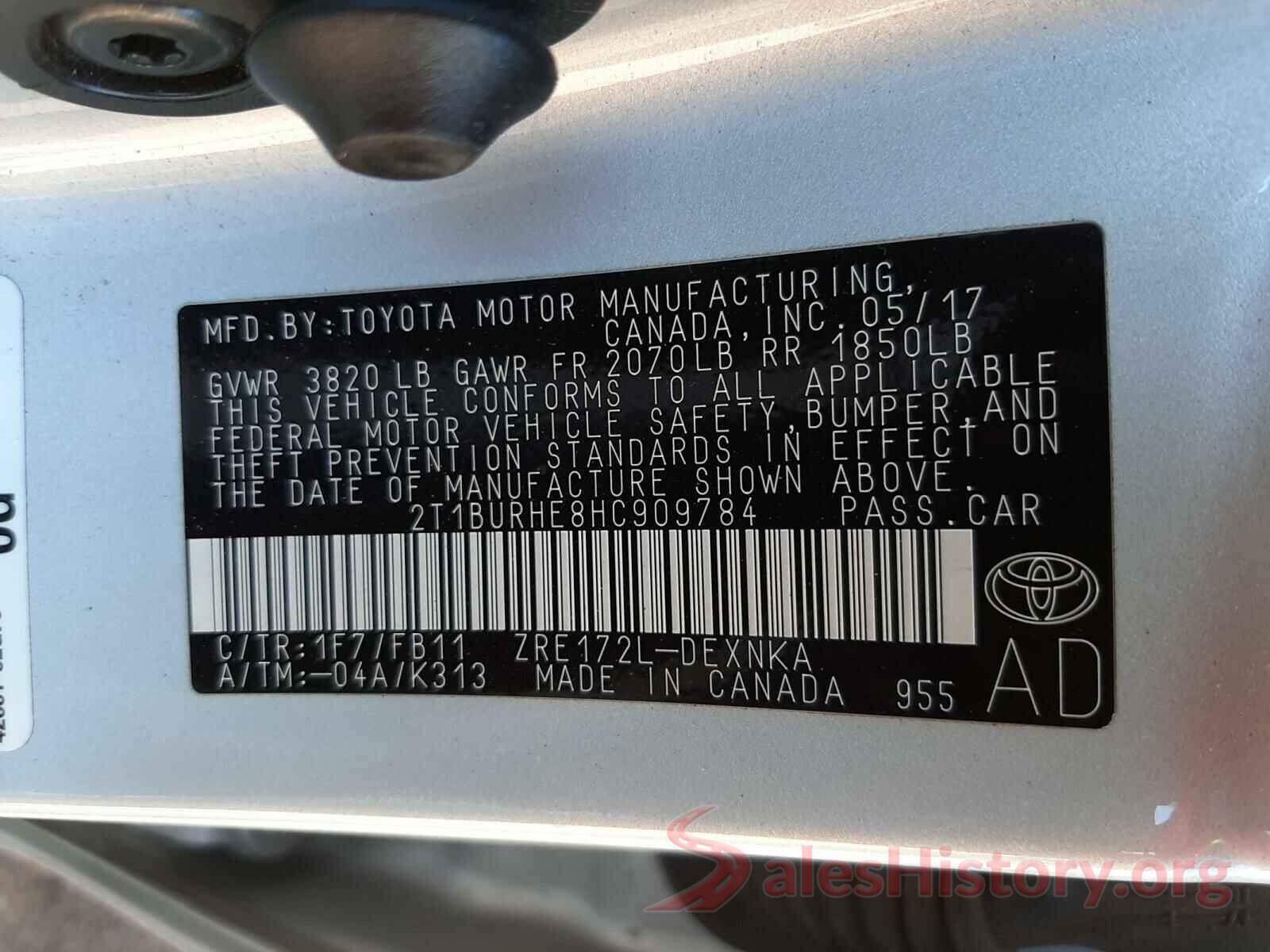 2T1BURHE8HC909784 2017 TOYOTA COROLLA