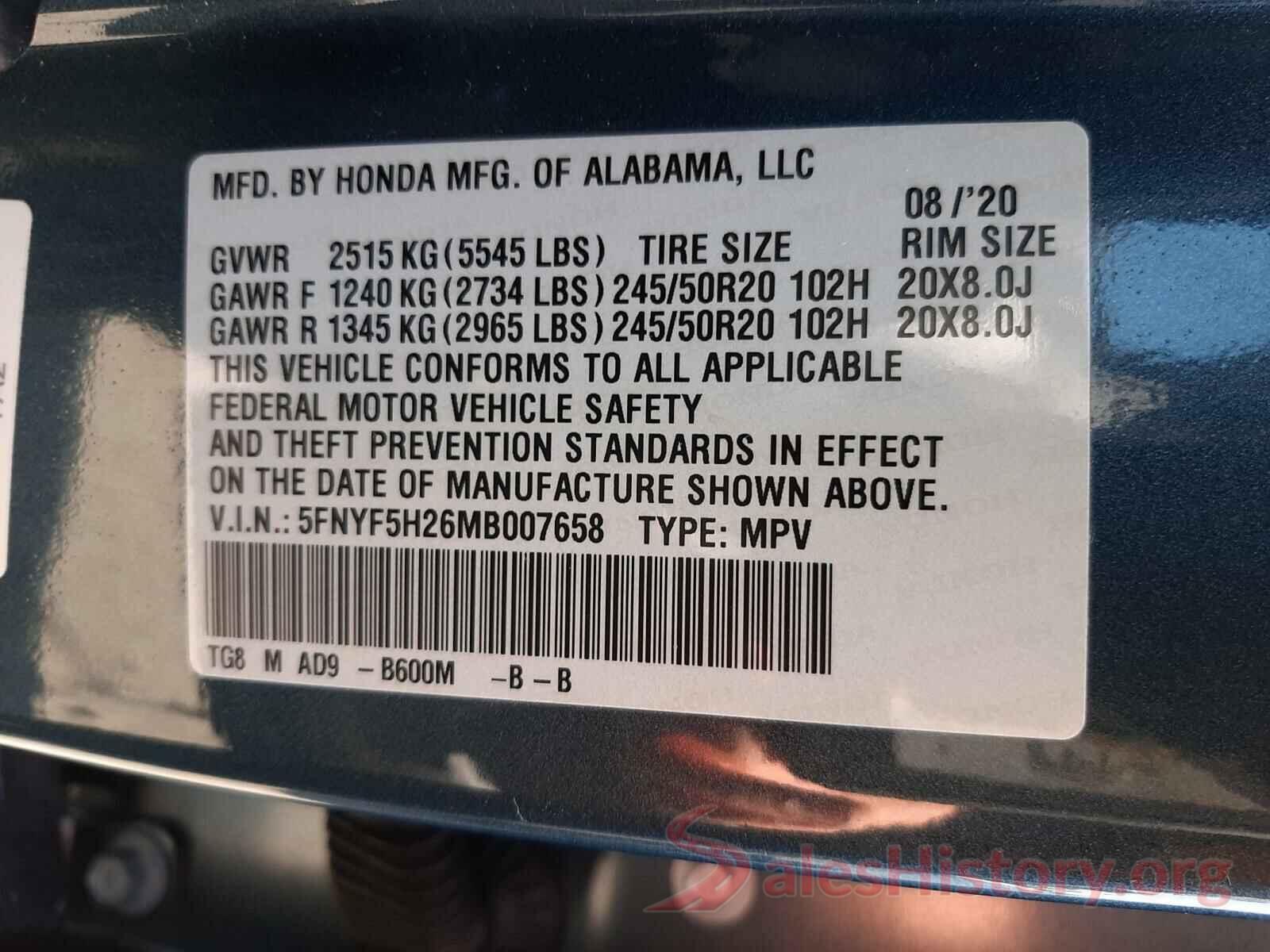 5FNYF5H26MB007658 2021 HONDA PILOT