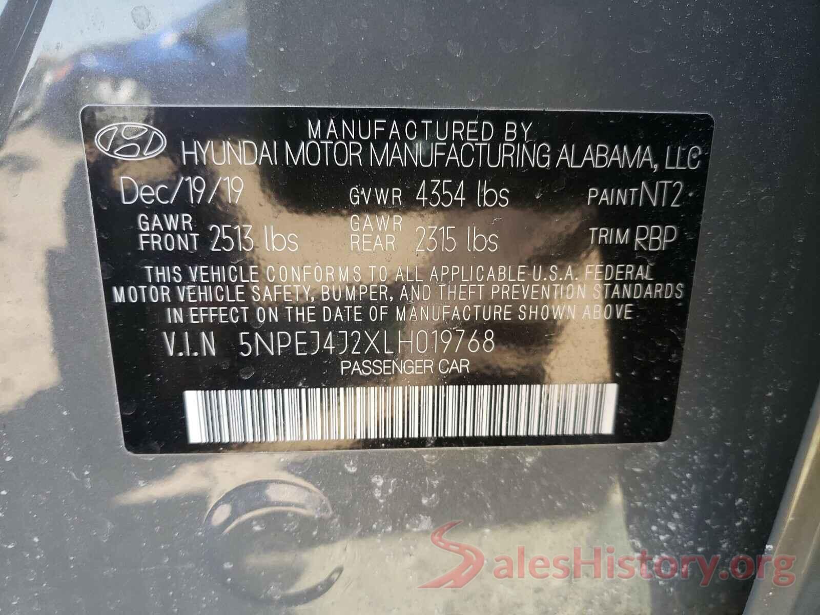 5NPEJ4J2XLH019768 2020 HYUNDAI SONATA