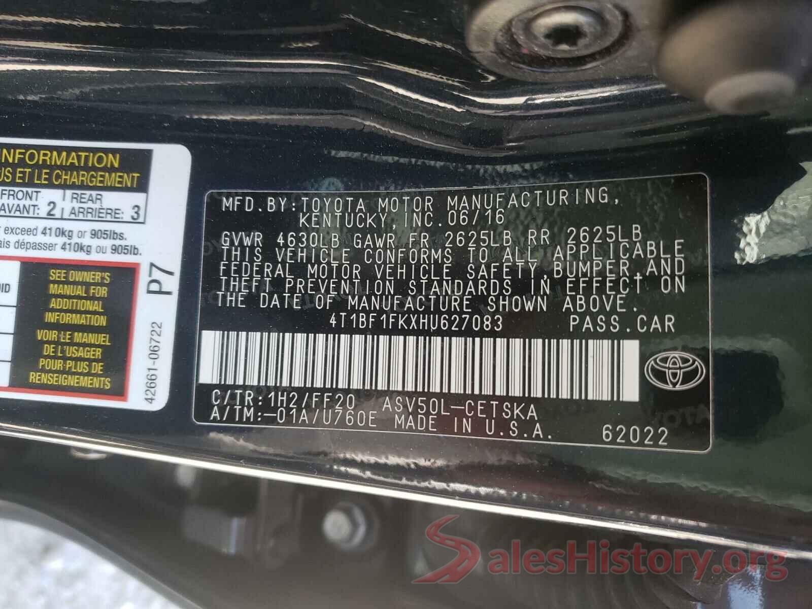 4T1BF1FKXHU627083 2017 TOYOTA CAMRY