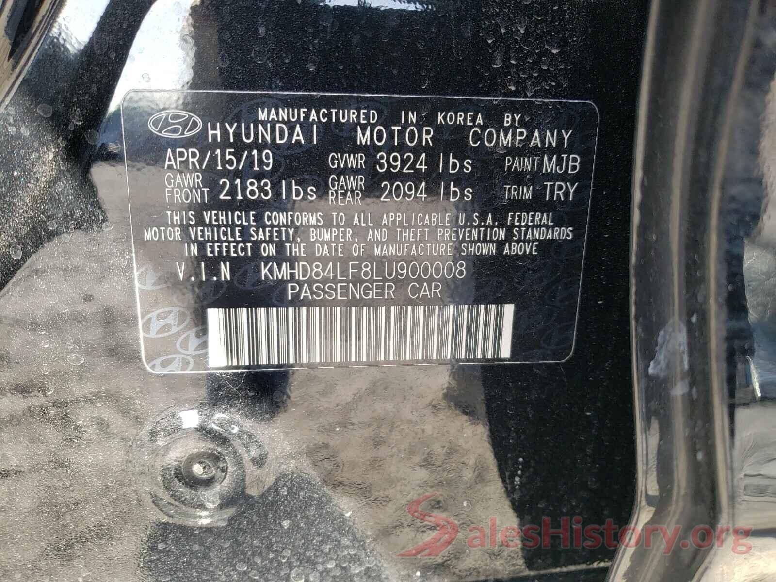 KMHD84LF8LU900008 2020 HYUNDAI ELANTRA