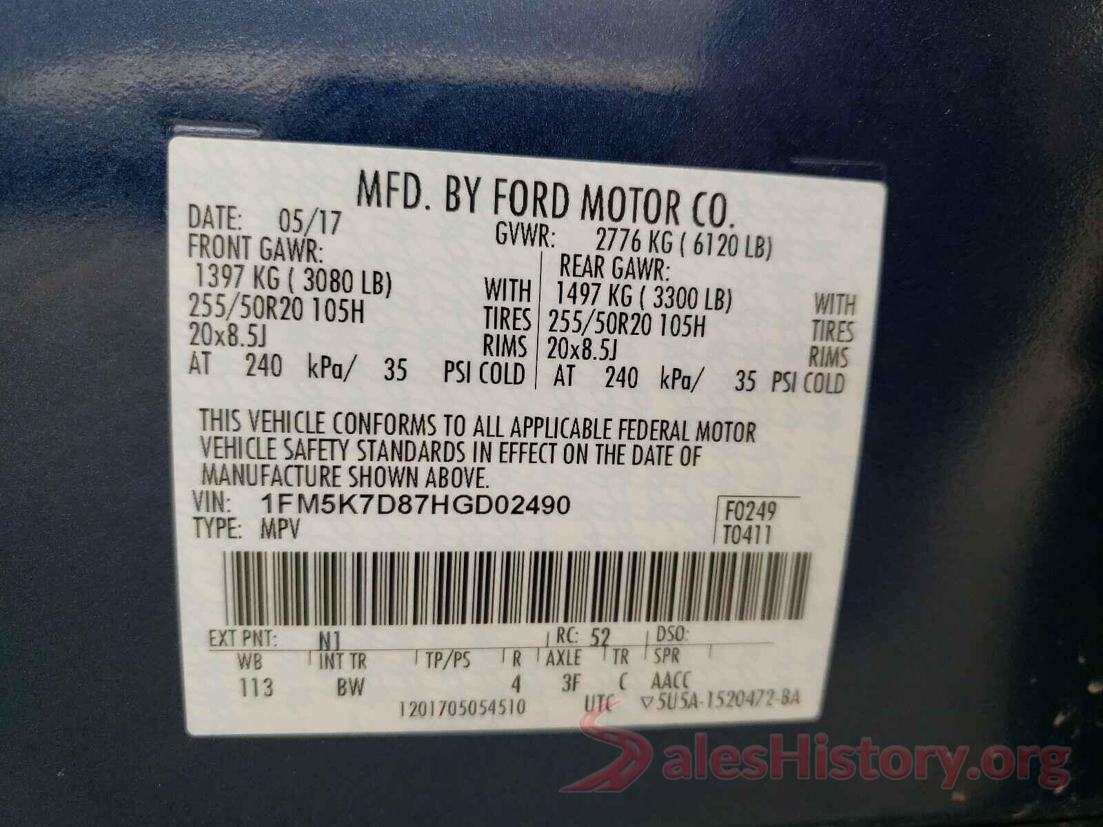 1FM5K7D87HGD02490 2017 FORD EXPLORER