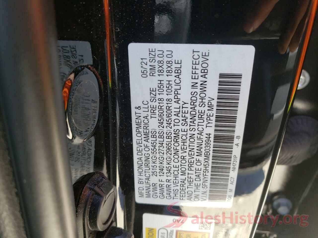 5FNYF5H5XMB039944 2021 HONDA PILOT