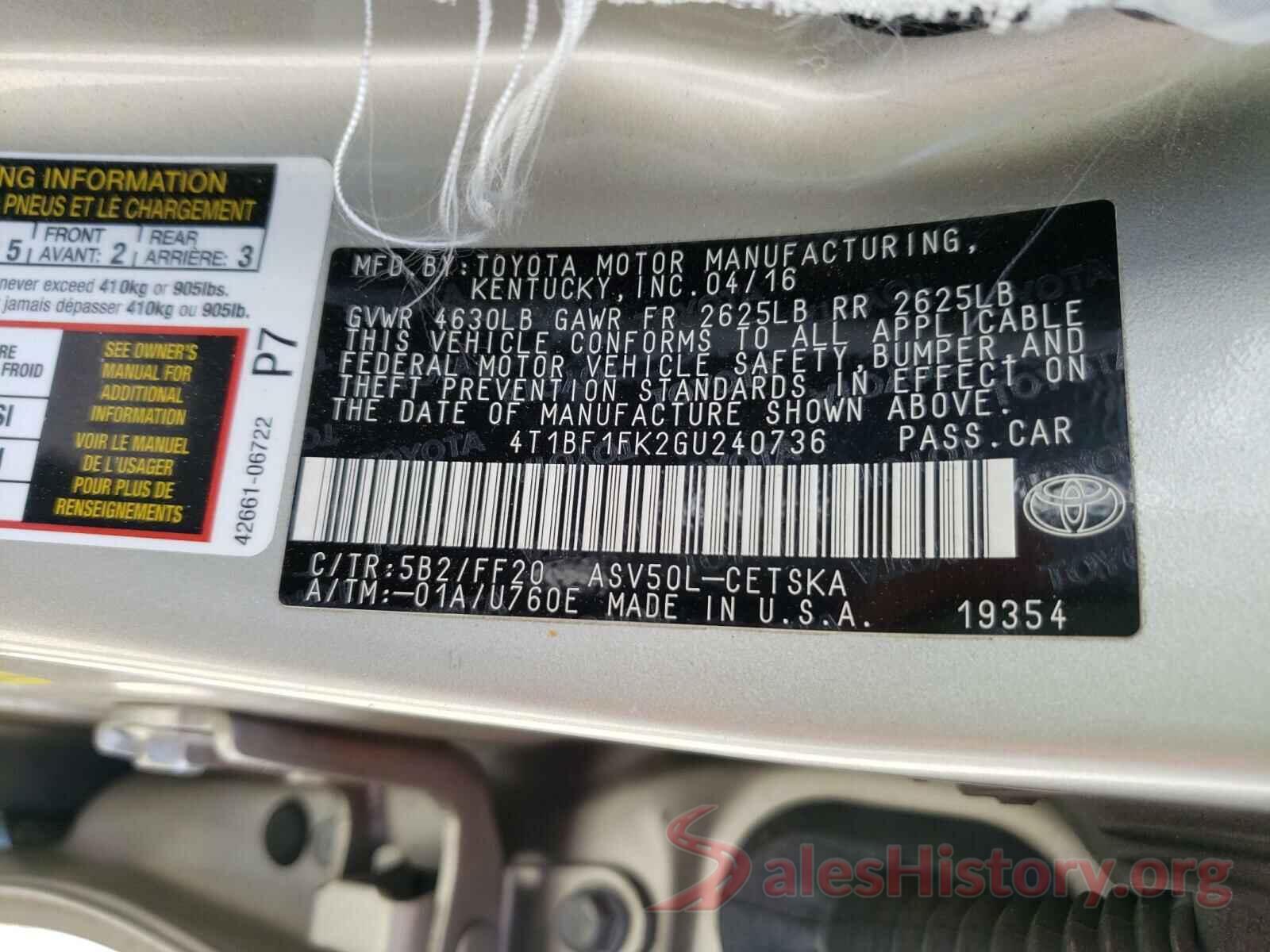 4T1BF1FK2GU240736 2016 TOYOTA CAMRY